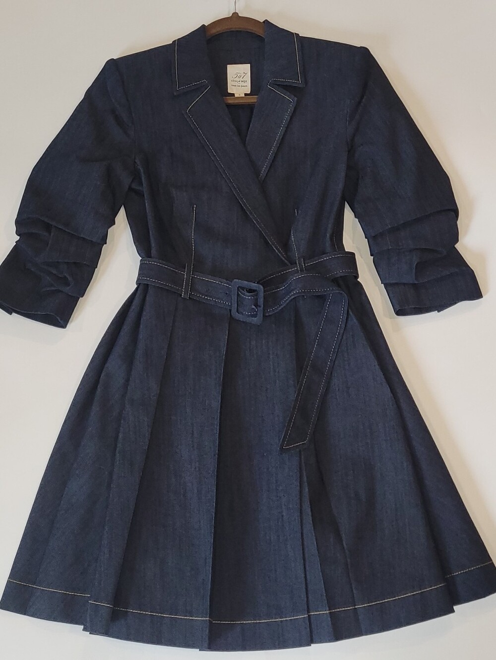 Cinq a Sept dark Indigo Denim Belted Fit-and-Flare Trench Dress